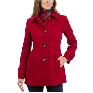 Anne Klein Red Wool Blend Pea Coat Jacket. Size Large #219